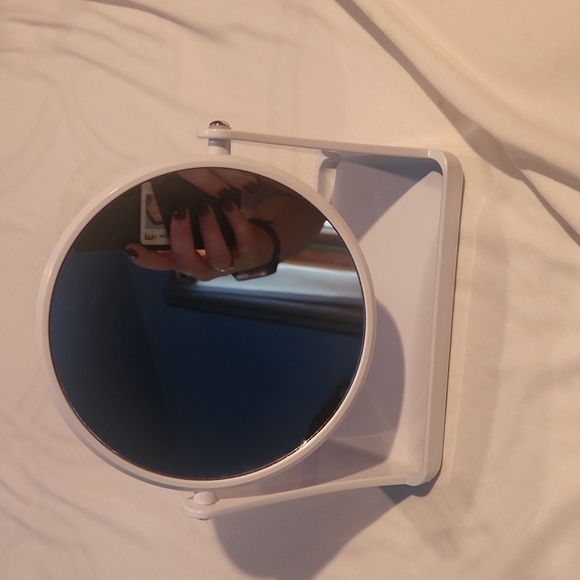 White double-sided vanity mirror with one side magnified. - Picture 2 of 5